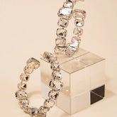 Square Rectangle Rhinestone Gold Silver Hoop Earring For Women