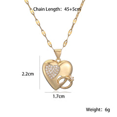 Joint Heart Ring 18K Gold Cubic Zirconia Necklace Pendant Chain
