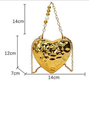 Beaten Finish Acrylic Heart Gold Silver Transparent Mini Bag Hand Bag Solder For Womenbang