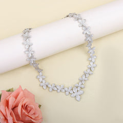 Designer Floral Silver Plated CZ Anti Tarnish Copper Necklace Combo Set