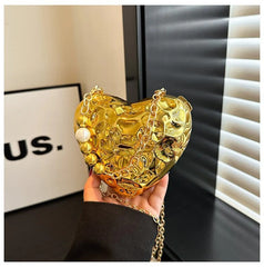 Beaten Finish Acrylic Heart Gold Silver Transparent Mini Bag Hand Bag Solder For Womenbang