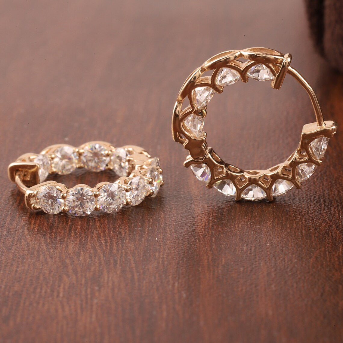 Round Solitaire 18K Gold Silver Cubic Zirconia Anti Tarnish Hoop Earring For Women