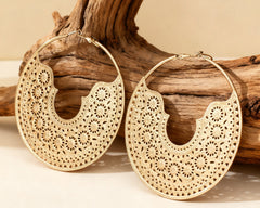 Gold Bohemian Hollow Floral Plain Jewellery Hoop Earrings For Women