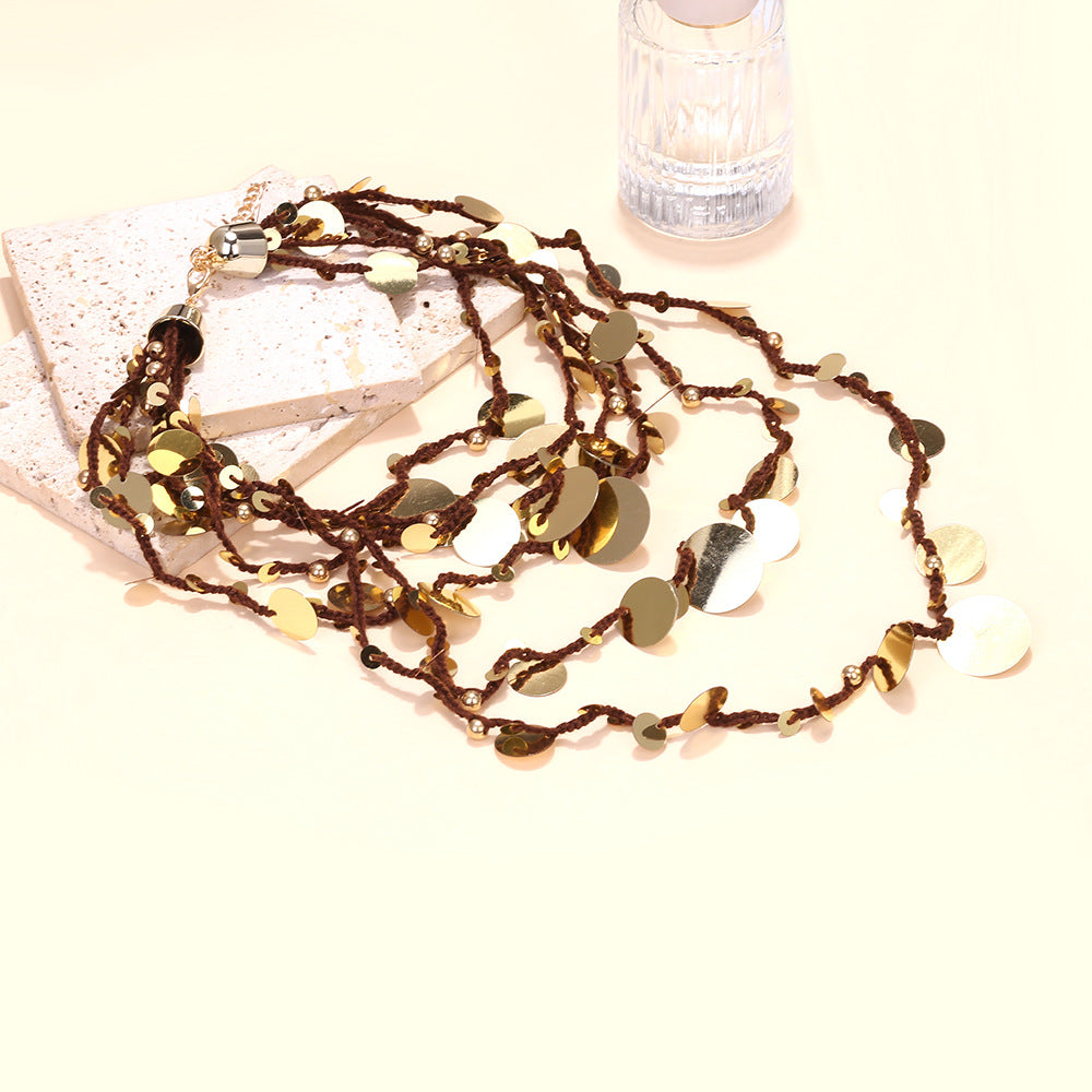 Sequins Paillettes 18K Gold Multi-Layer Necklace For Women