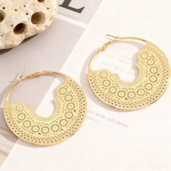 Gold Bohemian Hollow Floral Plain Jewellery Hoop Earrings For Women