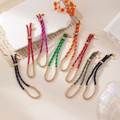 Multi Color Bohemian Braided Gold Cubic Zirconia Fabric Bracelet Women