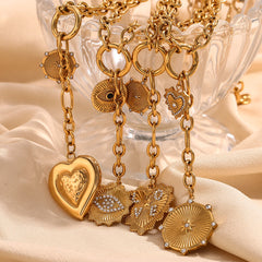 Wheel Heart 18k Gold Stainless Steel Anti Tarnish Necklace Pendant Chain For Women