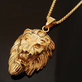 Hip Hop Iced Out Lion King Kings Landing Gold Rhinestone Crystal Stainless Steel Pendant Chain