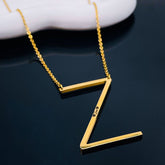 Sideways Alphabet Initial Large All Letter Personalised Customized Engraved Gold Stainless Steel Pendant Necklace