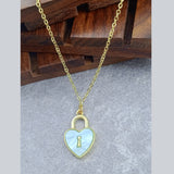 Heart Lock Brass Green Gold Pendant Chain Necklace For Women