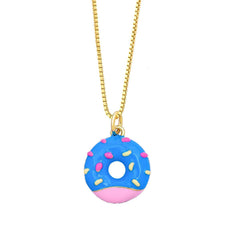 Copper Enamel Blue White Gold Donut Necklace Pendant Chain For Women Girls