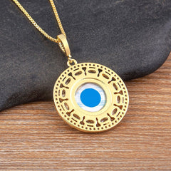 Evil Eye Mother Of Pearl Oval CZ 18K Gold Pendant Chain