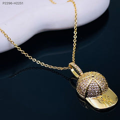 NBA Cap Cubic Zirconia 18K Gold Copper Pendant Chain For Women