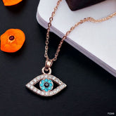 Evil Eye Rose Gold Cubic Zirconia Stainless Steel Anti Tarnish Pendant Chain For Women
