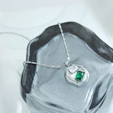 Emerald Cubic Zirconia Crystal Green Silver Stainless Steel Anti Tarnish Necklace Pendant Chain For Women