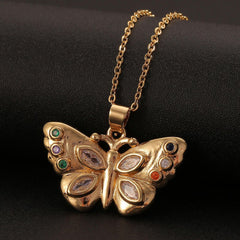 Butterfly Cubic Zirconia Gold plated anti tarnish Pendant chain For women