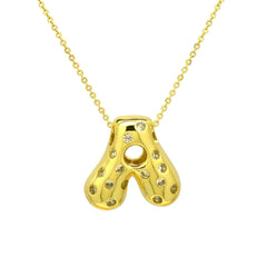 Glossy Studded Initial Letter Alphabet A Cubic Zirconia 18K Gold Anti Tarnish Pendant Chain For Women