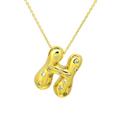 Glossy Studded Initial Letter Alphabet A Cubic Zirconia 18K Gold Anti Tarnish Pendant Chain For Women