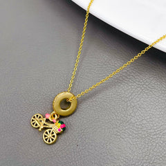 Tiny Cycle Enamel Pink 18K Gold Anti Tarnish Pendant Chain For Women/Kids