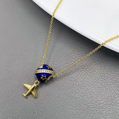 Star Aeroplane Cubic Zirconia Enamel White 18K Gold Anti Tarnish Pendant Chain For Women/Kids