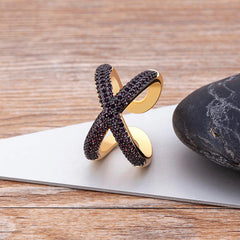 Stylish Cross Black Spinal Gold Adjustable Free Size Band Ring Women Gift