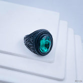 Stylish Daily Party Biker Alloy Crystal Green Round Ring For Men