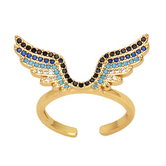 Wings Black Blue Gold Copper American Diamond Crystal Adjustable Band Ring For Women