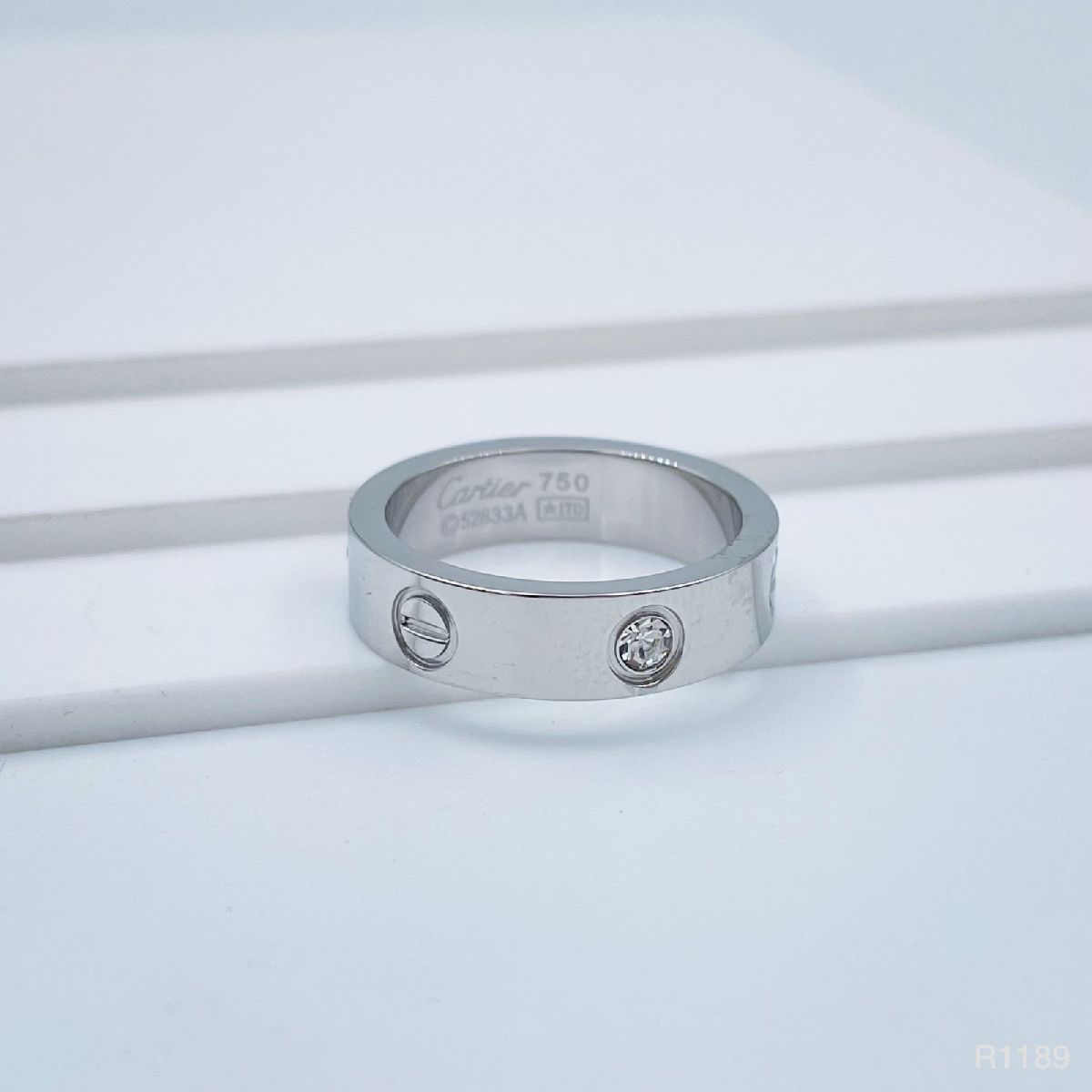 Screw Stainless Steel Silver Cubic Zirconia Band Ring For Women