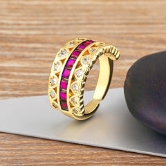 Ruby Pink Love Heart Cubic Zirconia 18K Gold Open Back Ring for Women