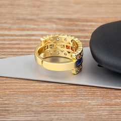 Ruby Pink Love Heart Cubic Zirconia 18K Gold Open Back Ring for Women