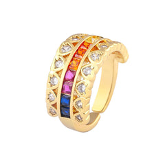 Ruby Pink Love Heart Cubic Zirconia 18K Gold Open Back Ring for Women