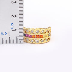 Ruby Pink Love Heart Cubic Zirconia 18K Gold Open Back Ring for Women