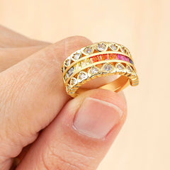 Ruby Pink Love Heart Cubic Zirconia 18K Gold Open Back Ring for Women