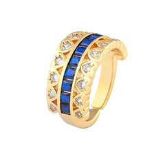 Ruby Pink Love Heart Cubic Zirconia 18K Gold Open Back Ring for Women