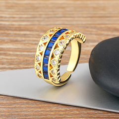 Ruby Pink Love Heart Cubic Zirconia 18K Gold Open Back Ring for Women