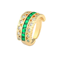 Ruby Pink Love Heart Cubic Zirconia 18K Gold Open Back Ring for Women