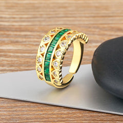 Ruby Pink Love Heart Cubic Zirconia 18K Gold Open Back Ring for Women