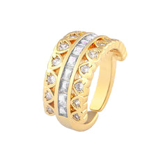 Ruby Pink Love Heart Cubic Zirconia 18K Gold Open Back Ring for Women