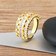 Ruby Pink Love Heart Cubic Zirconia 18K Gold Open Back Ring for Women