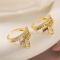 Zip Rainbow Multi Color Zircon 18K Gold Anti Tarnish Free Size Ring For Women