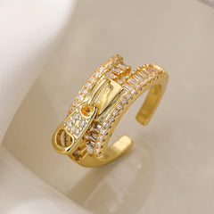 Zip Rainbow Multi Color Zircon 18K Gold Anti Tarnish Free Size Ring For Women