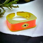 Black Enamel Evil Eye 18K Gold Anti Tarnish Open Back Ring For Women