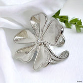 Flower Silver Anti Tarnish Cubic Zirconia Open Back Band Ring For Women