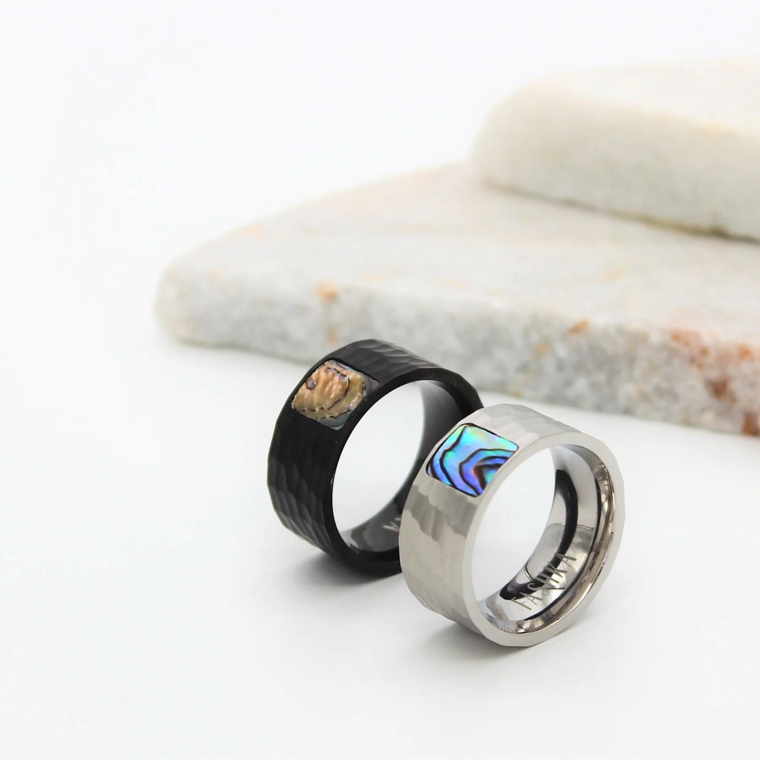 Two Tone Dual Black Silver Stainless Steel Anti Tarnish Combo Set Of 2 Band Ring For Women