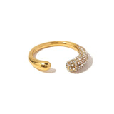 Studded Cubic Zirconia 18K Gold Stainless Steel Anti Tarnish Ring Free Size For Women