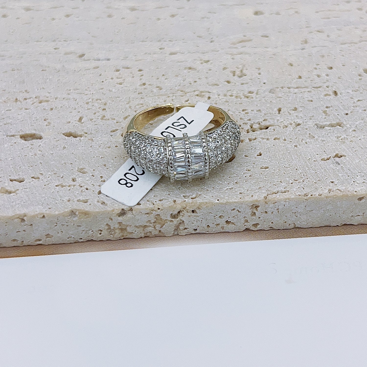 Baguette CZ Silver 18K Gold Anti Tarnish Adjustable Ring
