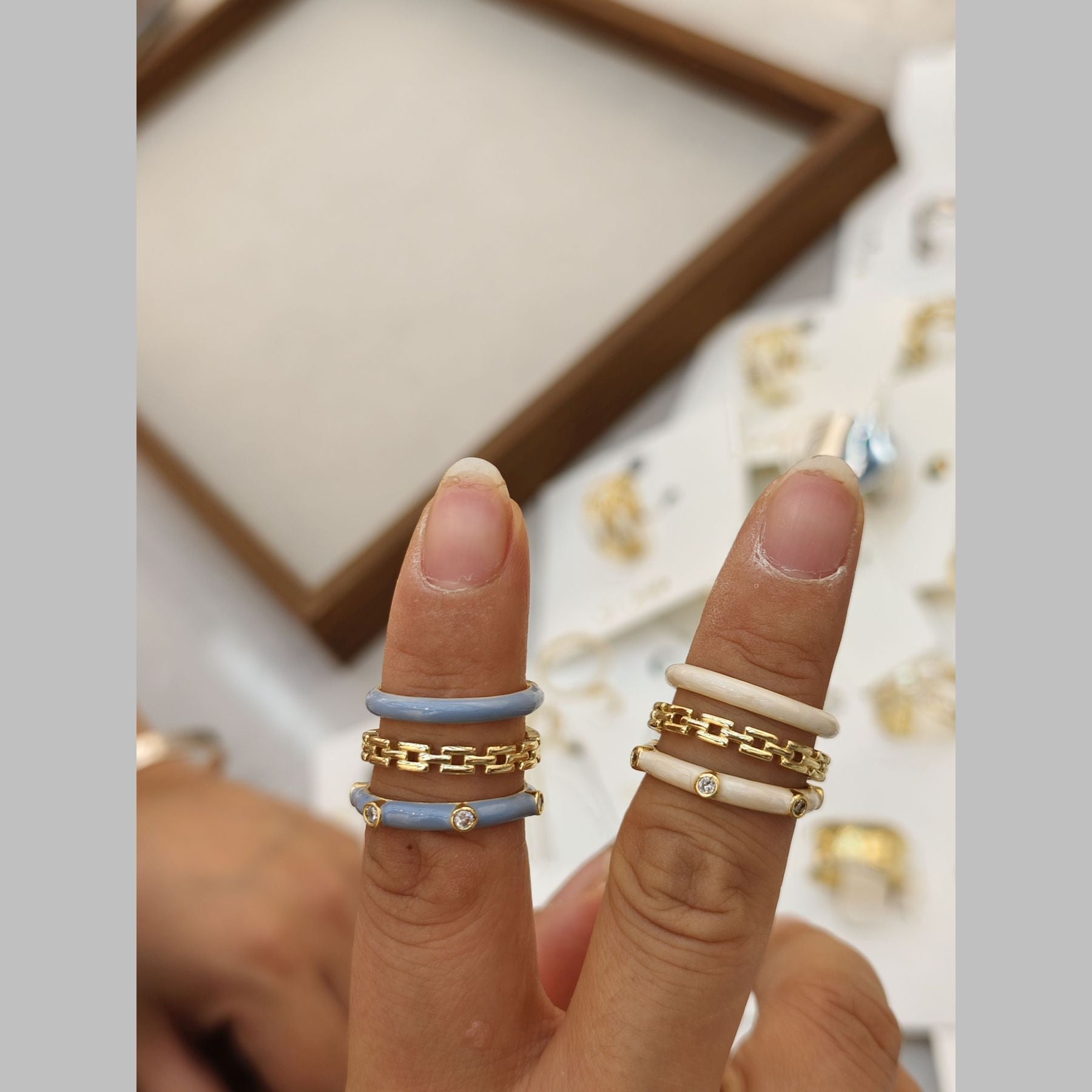 Chain Layer Cubic Zirconia Enamel Gary 18K Gold Anti Tarnish Adjustable Ring For Women