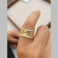 Dented Cubic Zirconia 18K Gold Anti Tarnish Adjustable Band Ring For Women