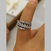 Pear Drop Cubic Zirconia Silver Anti Tarnish Adjustable Ring For Women