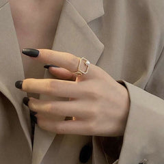 Octagon 18K Gold Cubic Zirconia Pearl Anti Tarnish Adjustable Ring For Women